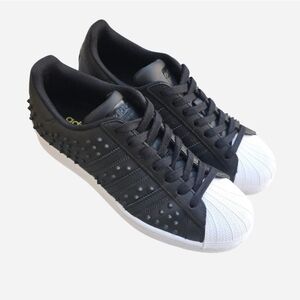 Special Edition Adidas Superstar Black and White Leather Studded Sneakers Size 8